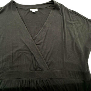 J. JILL Women's XL Black Knit V Neck Faux Wrap Short Sleeve Long Slit Maxi Dress